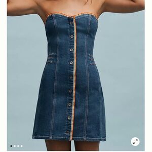 Anthropologie Blue Strapless Denim Dress